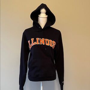 University of Illinois Classic Navy Hoodie with Orange Illinois Design